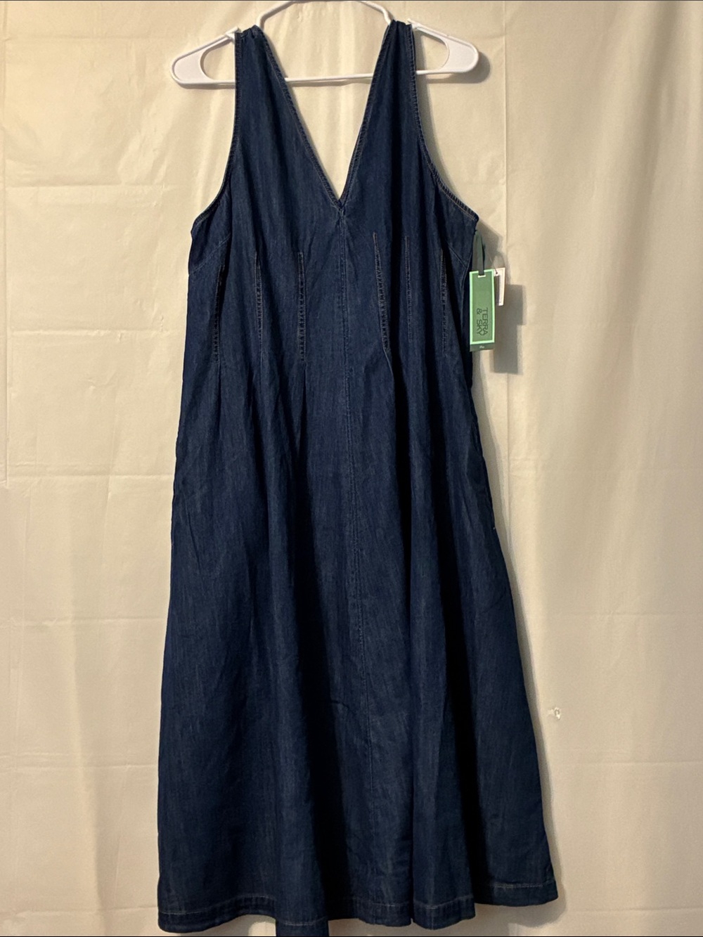 Terra & Sky Dark Blue Denim V-Neck Maxi Dress